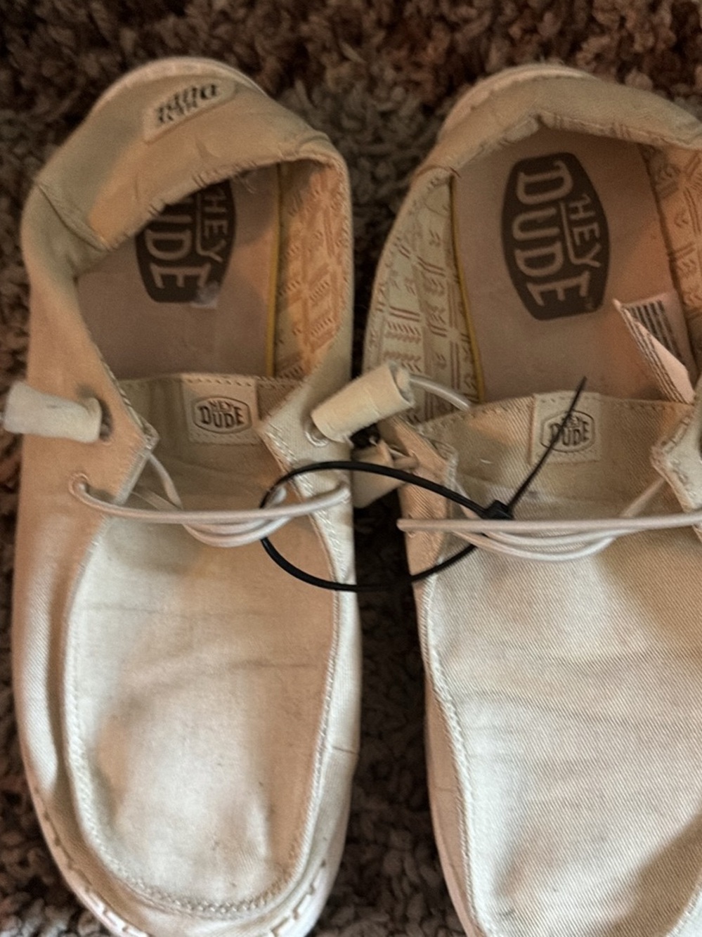 Hey Dude Neutral Tan Canvas Slip-Ons with Printed Lining